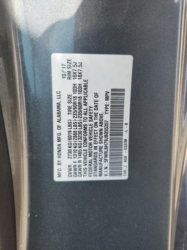 2018 Honda Odyssey Exl VIN: 5FNRL6H79JB055357 Lot: 65412205