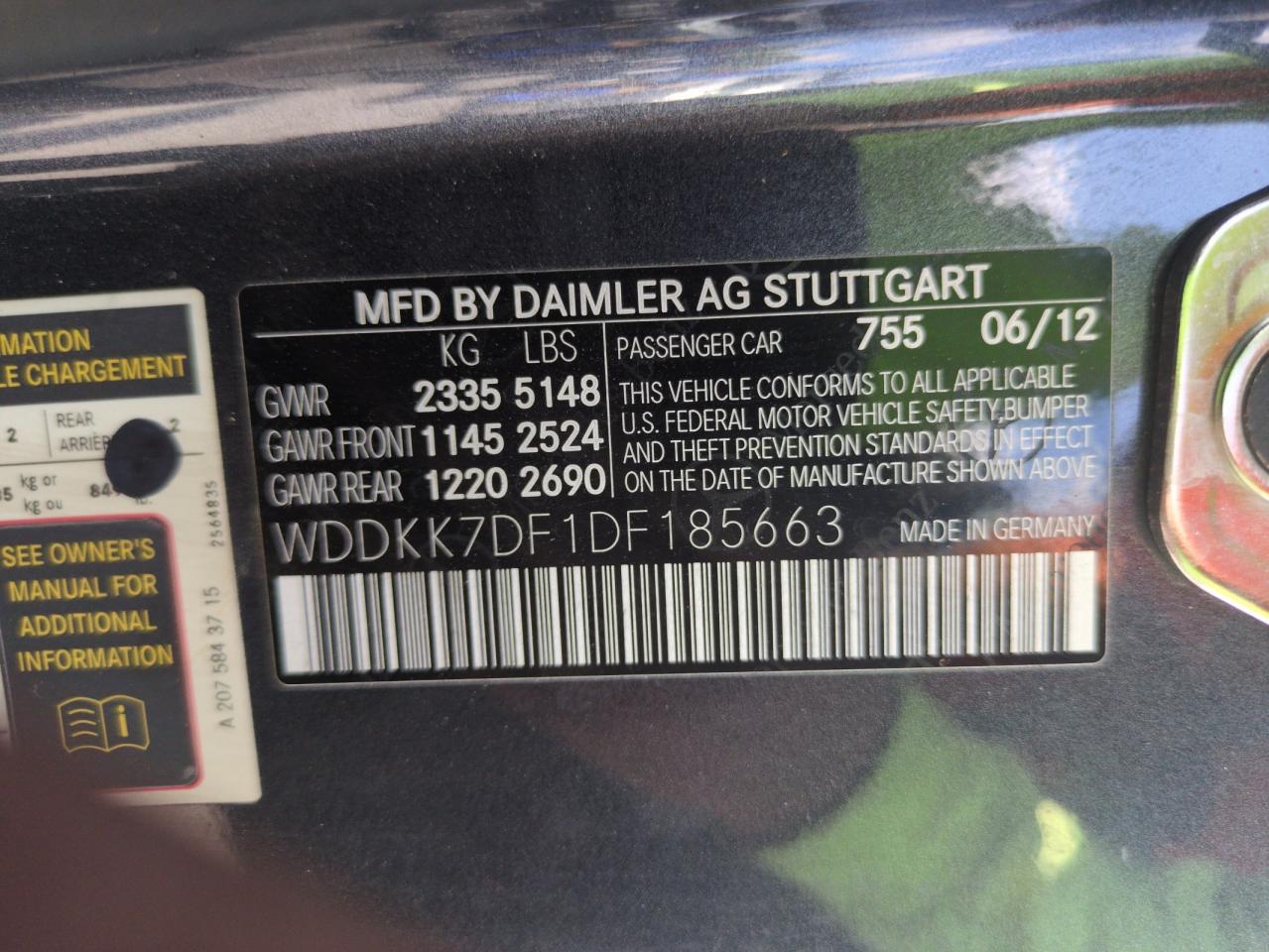 2013 Mercedes-Benz E 550 VIN: WDDKK7DF1DF185663 Lot: 64310955