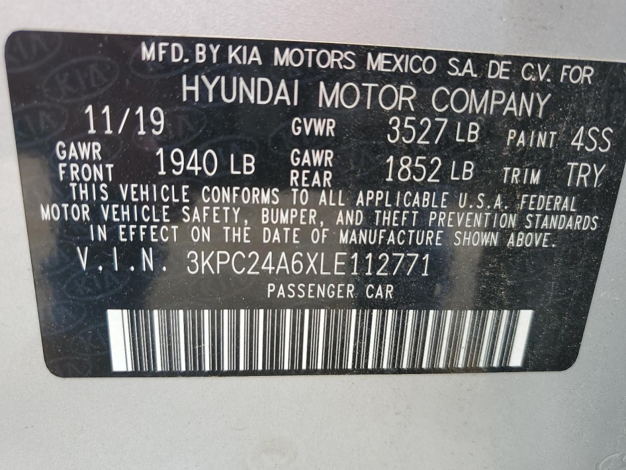 2020 Hyundai Accent Se VIN: 3KPC24A6XLE112771 Lot: 63326065