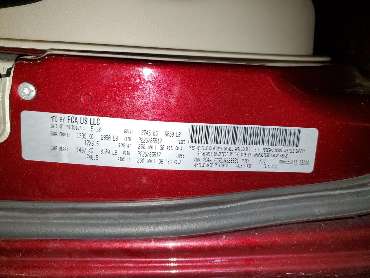 2018 Dodge Grand Caravan Sxt VIN: 2C4RDGCG2JR326631 Lot: 65744965