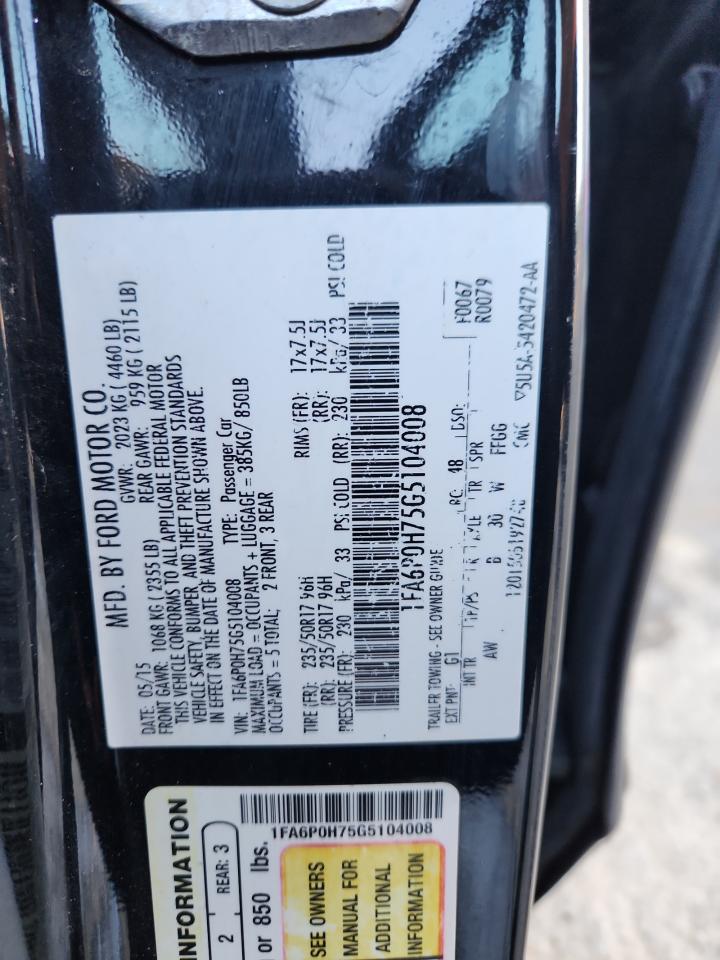 2016 Ford Fusion Se VIN: 1FA6P0H75G5104008 Lot: 65200695