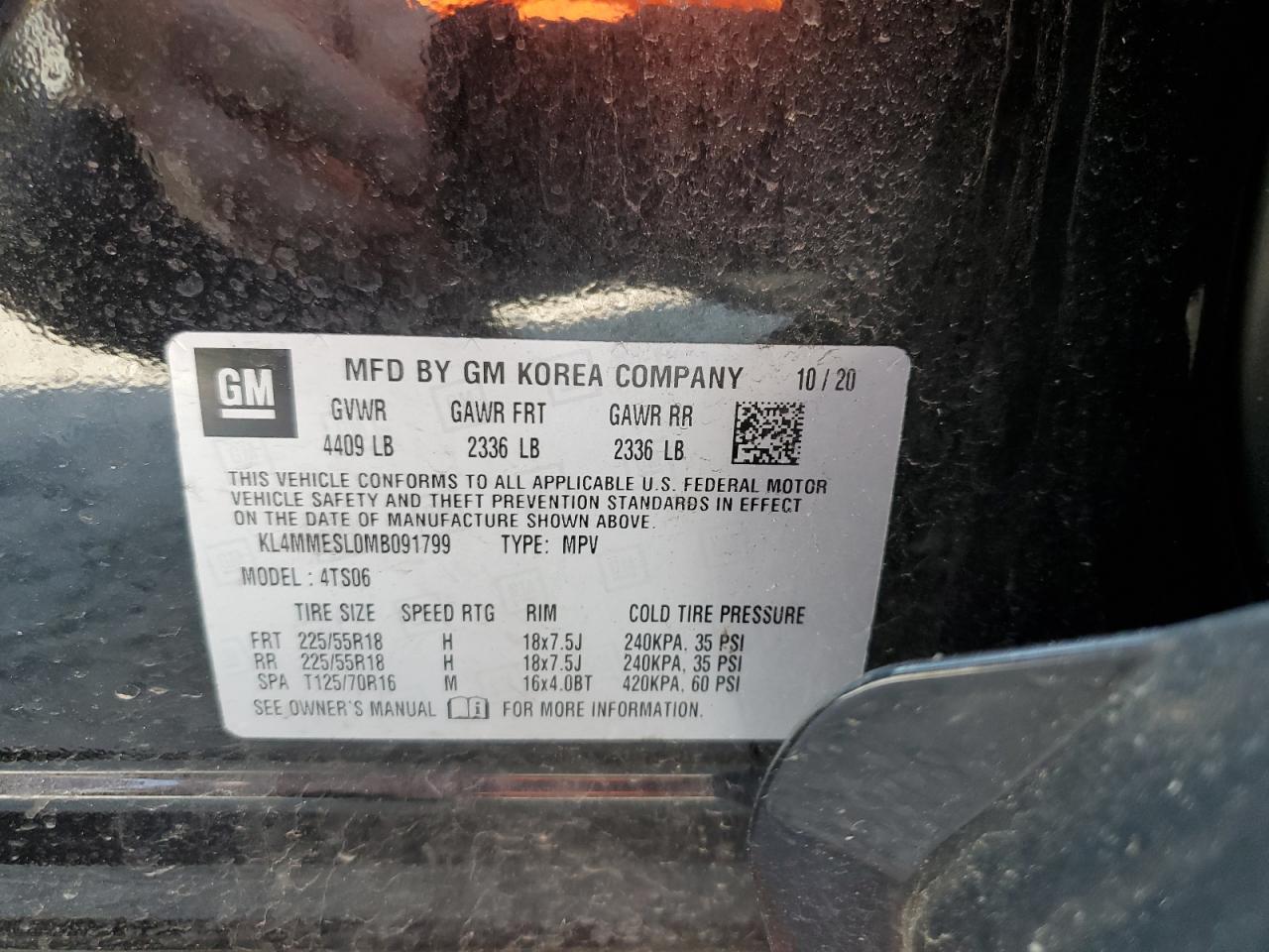 2021 Buick Encore Gx Select VIN: KL4MMESL0MB091799 Lot: 64018015