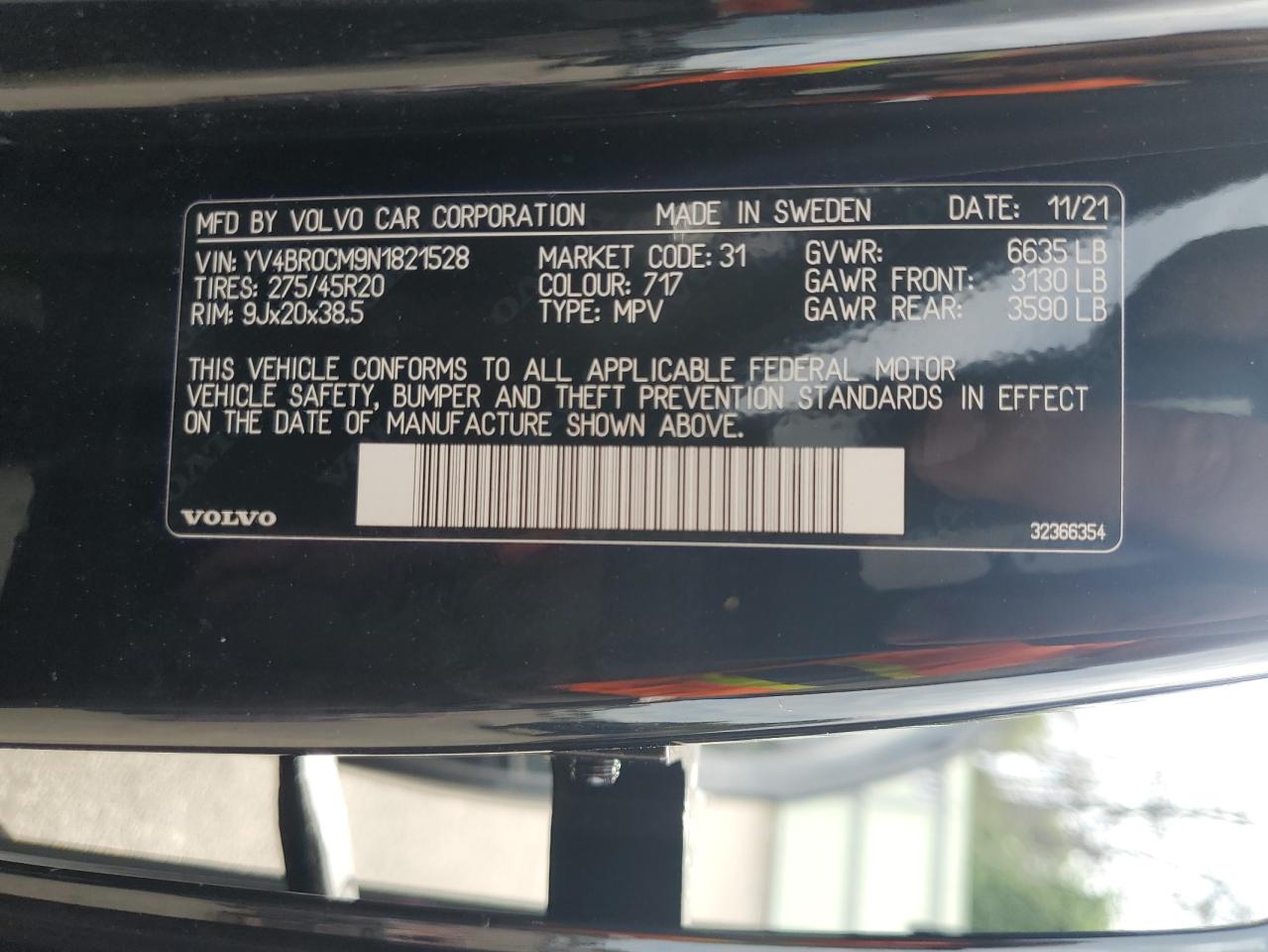 2022 Volvo Xc90 T8 Recharge R-Design VIN: YV4BR0CM9N1821528 Lot: 64172105