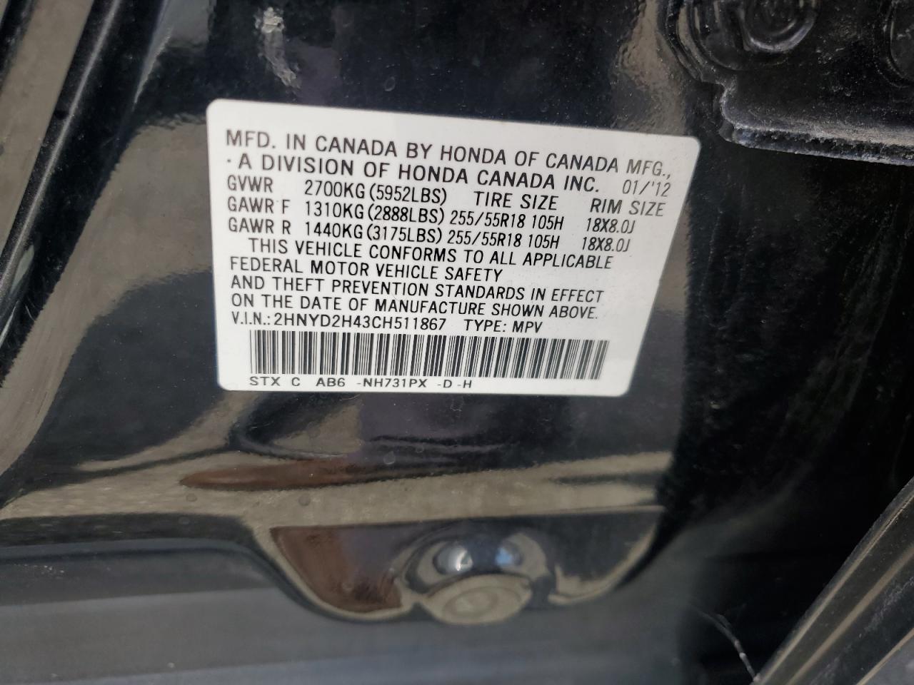 2hnyd2h43ch511867 2HNYD2H43CH511867 2012 Acura Mdx Technology