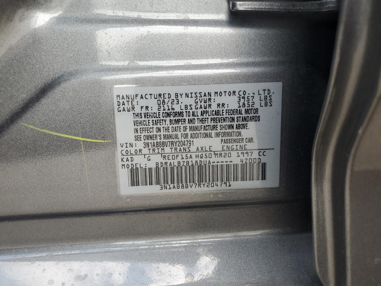 2024 Nissan Sentra S VIN: 3N1AB8BV7RY204791 Lot: 65261105