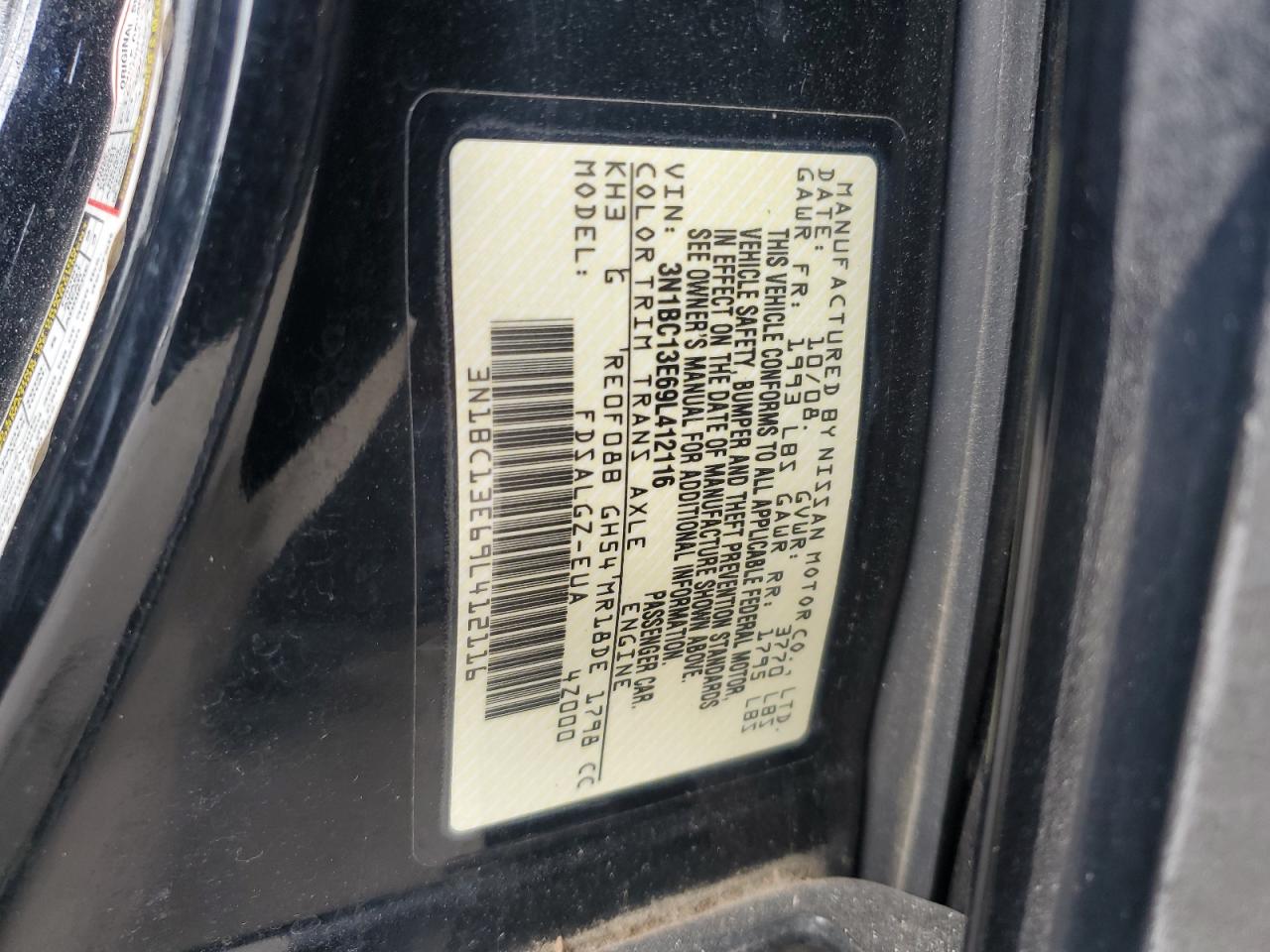 2009 Nissan Versa S VIN: 3N1BC13E69L412116 Lot: 65429235