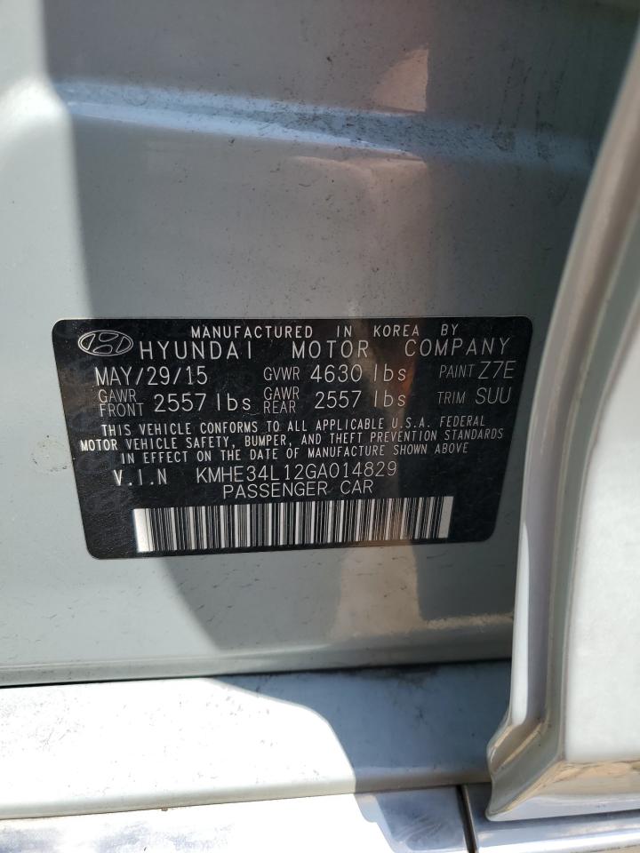 2016 Hyundai Sonata Hybrid VIN: KMHE34L12GA014829 Lot: 64636825