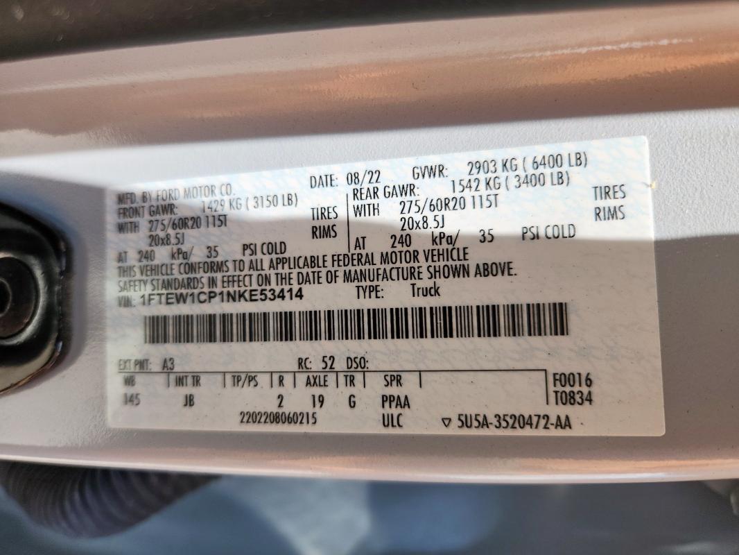 2022 FORD F150 SUPERCREW  