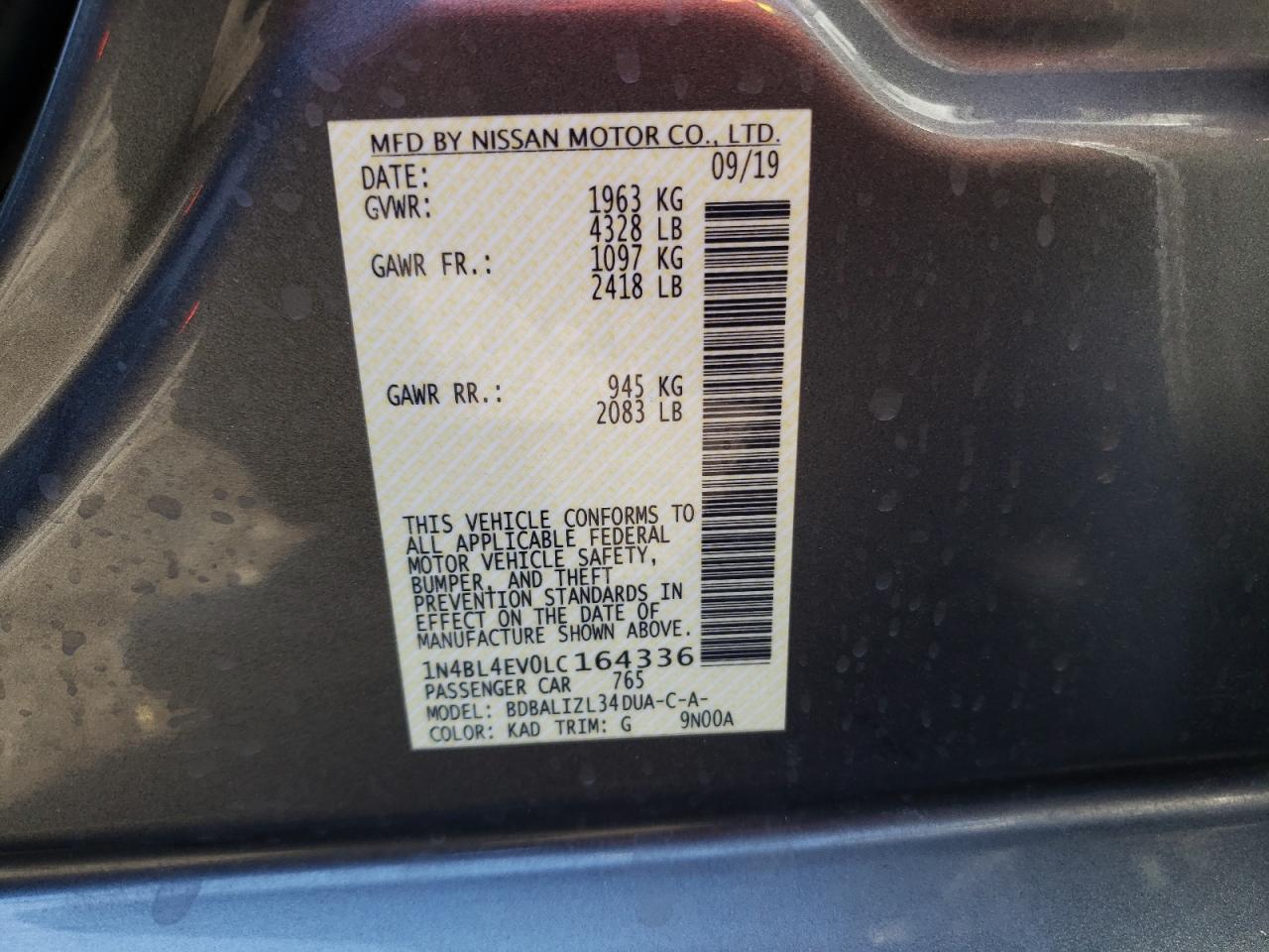2020 Nissan Altima Sl VIN: 1N4BL4EV0LC164336 Lot: 63345715