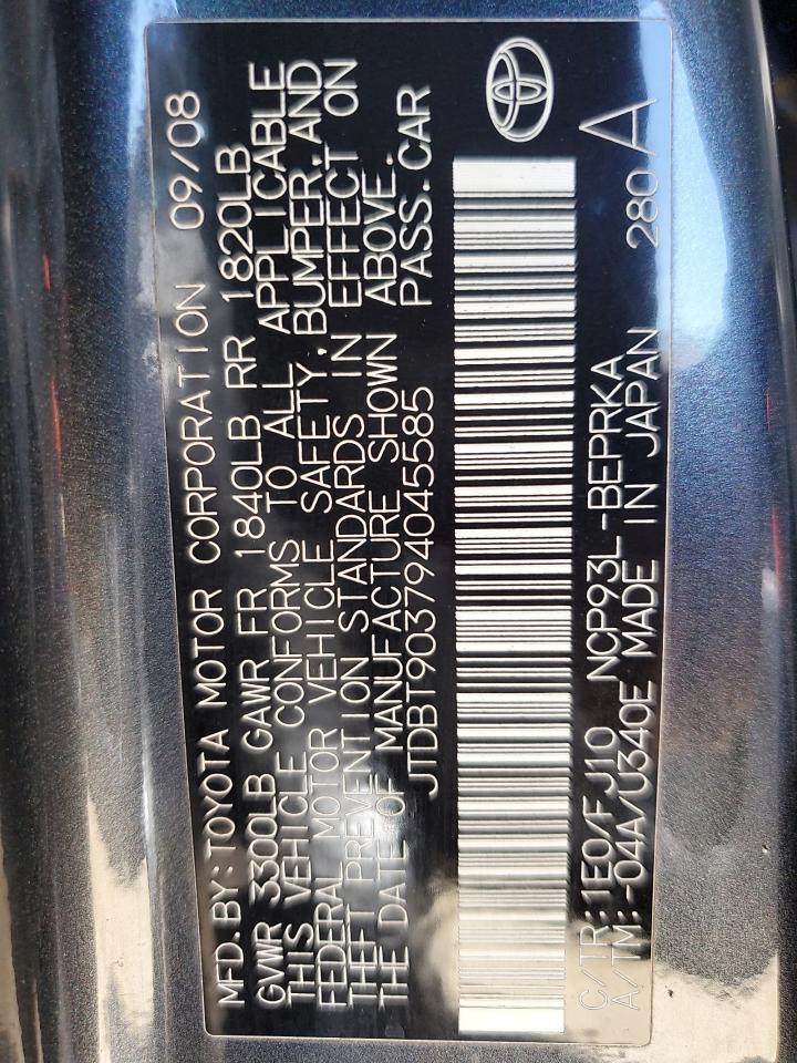 2009 Toyota Yaris VIN: JTDBT903794045585 Lot: 66493495