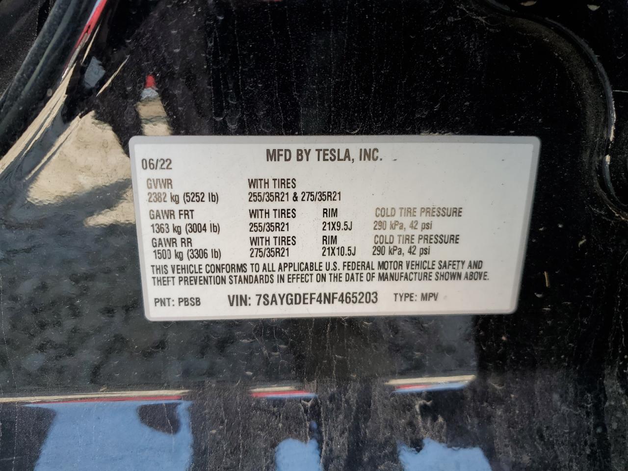 2022 Tesla Model Y VIN: 7SAYGDEF4NF465203 Lot: 63295875