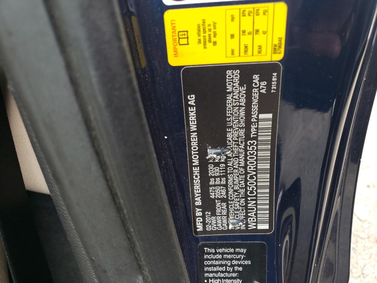 2012 BMW 128 I VIN: WBAUN1C50CVR00353 Lot: 63716885
