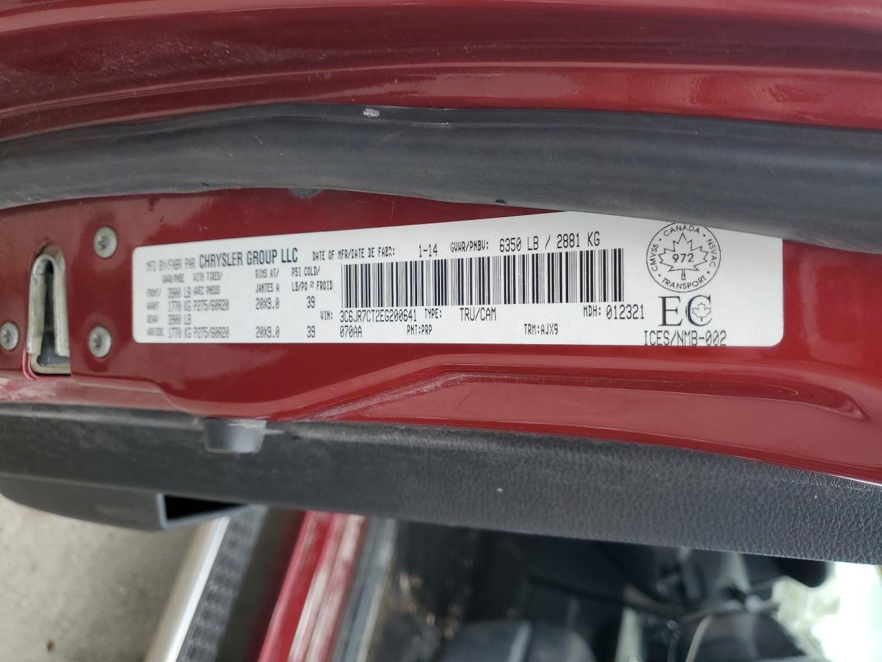 2014 Ram 1500 Sport VIN: 3C6JR7CT2EG200641 Lot: 66368355