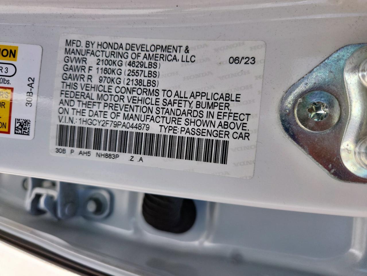 2023 Honda Accord Hybrid Sport-L VIN: 1HGCY2F79PA044879 Lot: 66643265