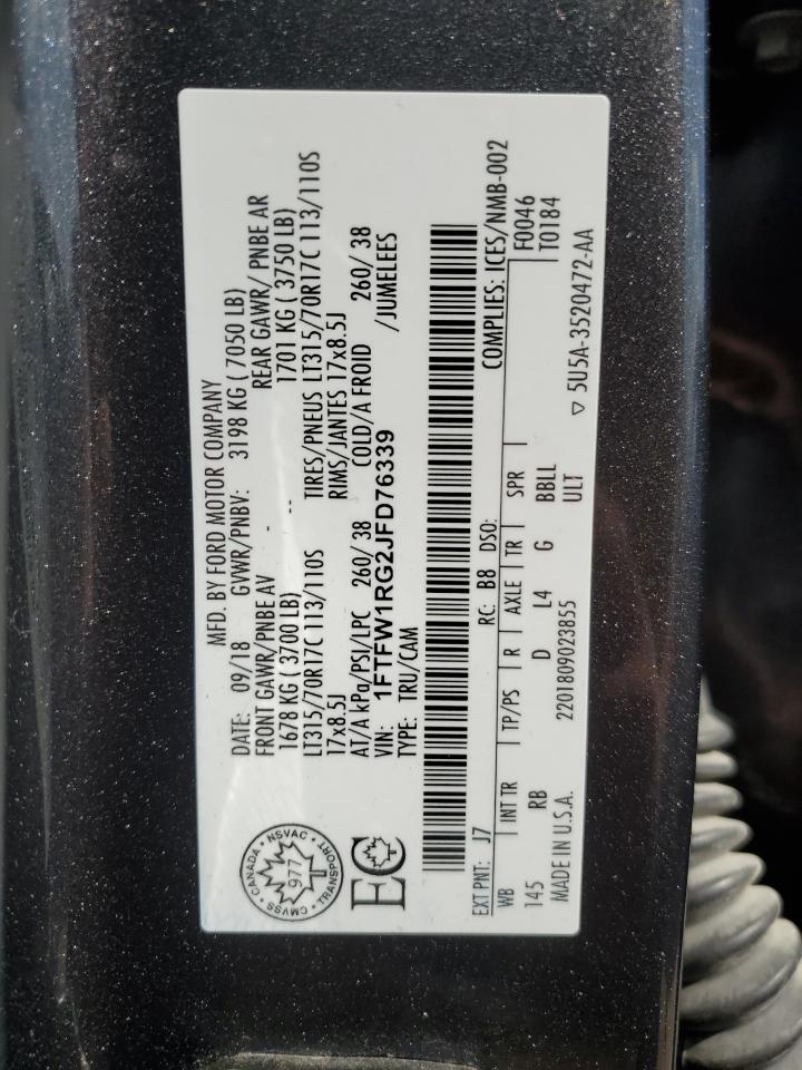 2018 Ford F150 Raptor VIN: 1FTFW1RG2JFD76339 Lot: 65973145