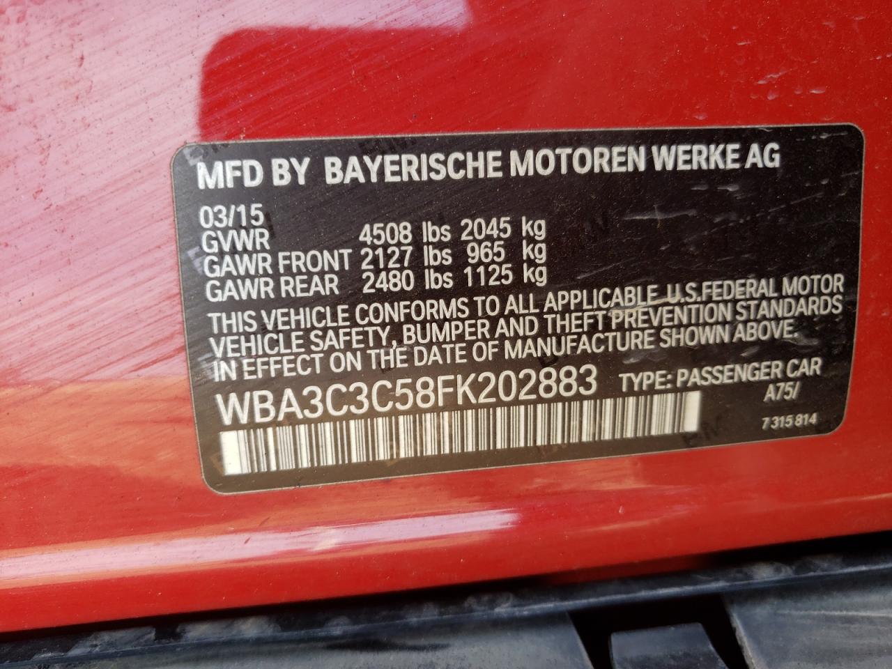 2015 BMW 320 I xDrive VIN: WBA3C3C58FK202883 Lot: 62151895