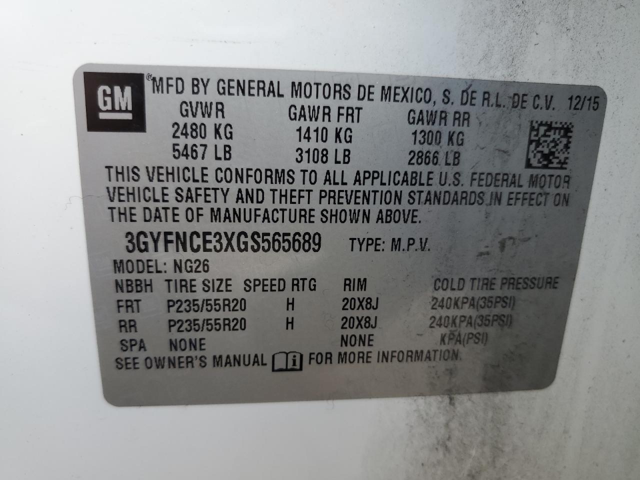 2016 Cadillac Srx Performance Collection VIN: 3GYFNCE3XGS565689 Lot: 64493915