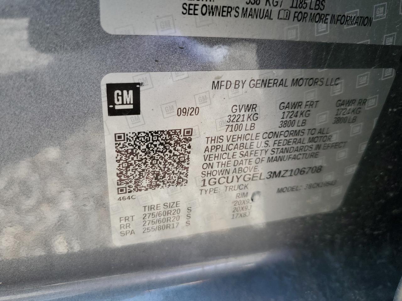 2021 Chevrolet Silverado K1500 Ltz VIN: 1GCUYGEL3MZ106708 Lot: 62961655