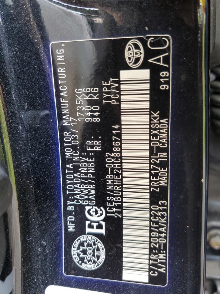 2017 Toyota Corolla L VIN: 2T1BURHE2HC886714 Lot: 63020995
