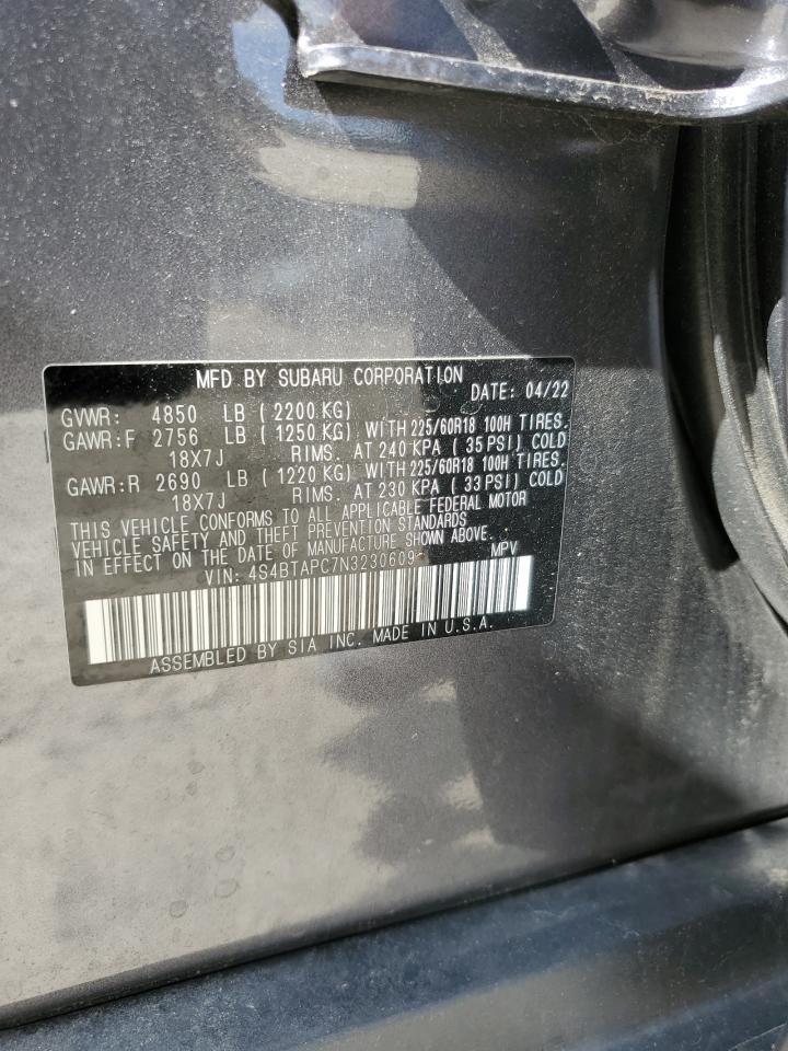 2022 Subaru Outback Touring VIN: 4S4BTAPC7N3230609 Lot: 64469905