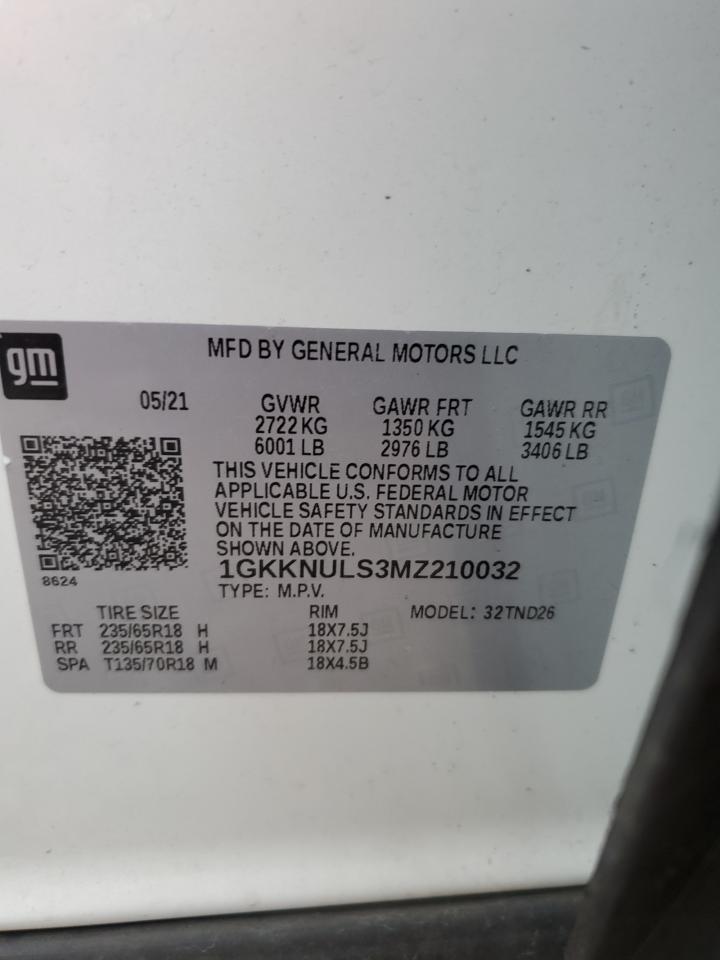 2021 GMC Acadia Slt VIN: 1GKKNULS3MZ210032 Lot: 65188585