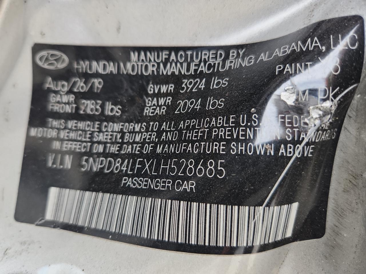 2020 Hyundai Elantra Sel VIN: 5NPD84LFXLH528685 Lot: 65292535
