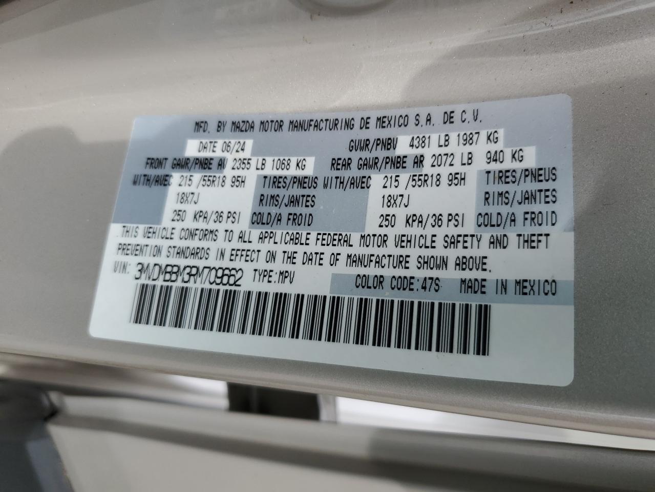 2024 Mazda Cx-30 Select VIN: 3MVDMBBM3RM709662 Lot: 64750185