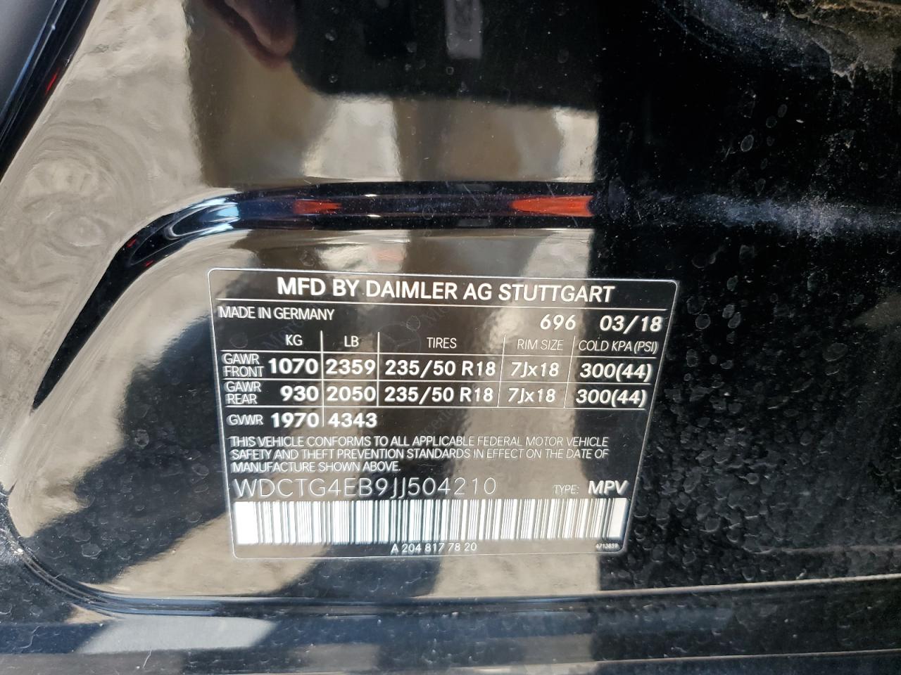 2018 Mercedes-Benz Gla 250 VIN: WDCTG4EB9JJ504210 Lot: 62845175
