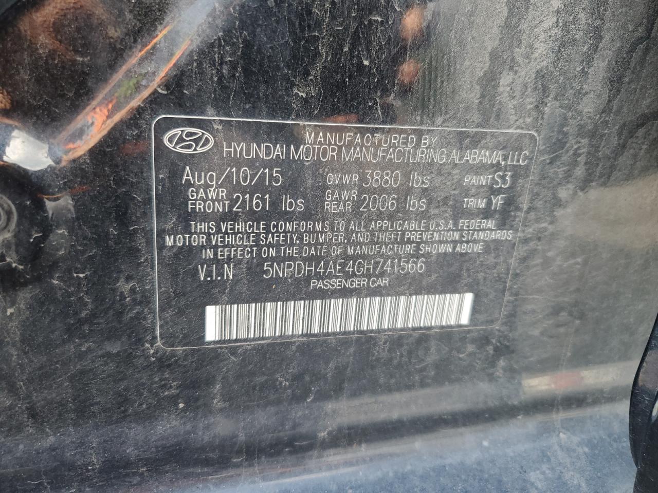 2016 Hyundai Elantra Se VIN: 5NPDH4AE4GH741566 Lot: 64949285