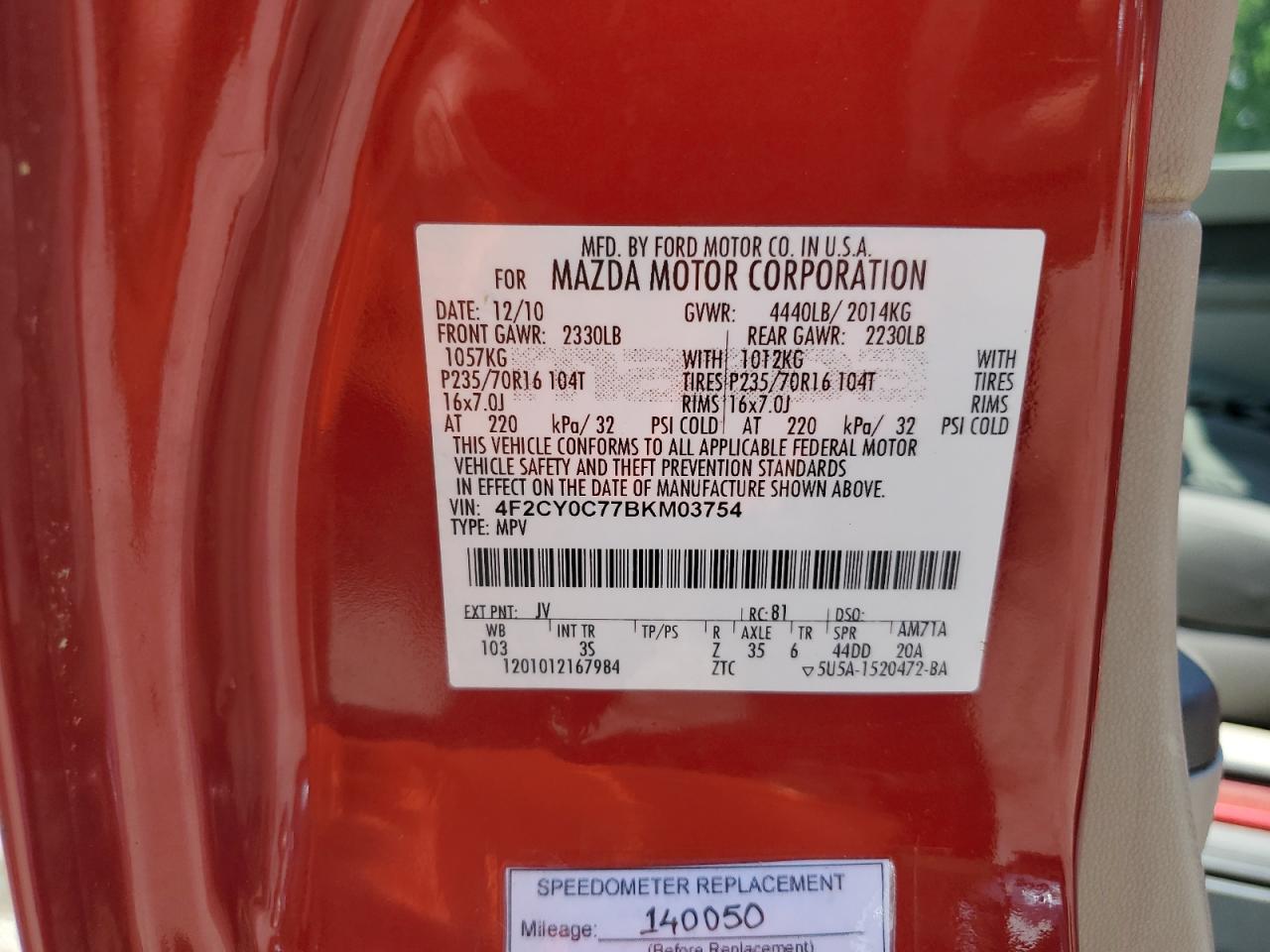 2011 Mazda Tribute I VIN: 4F2CY0C77BKM03754 Lot: 63586575