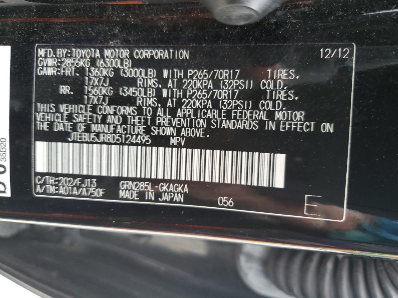2013 Toyota 4Runner Sr5 VIN: JTEBU5JR8D5124495 Lot: 63696225