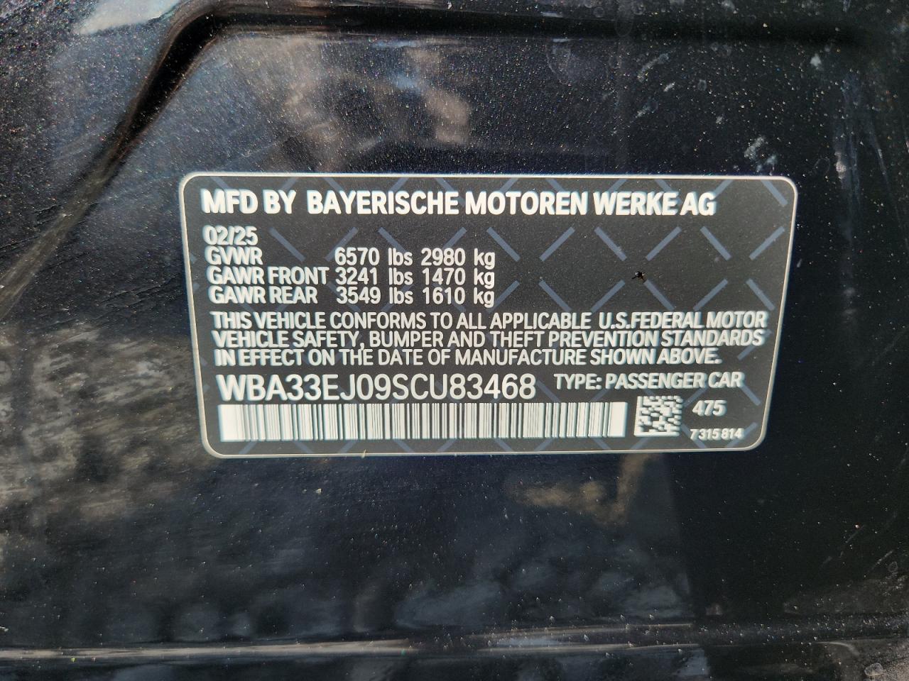 2025 BMW 760 Xi VIN: WBA33EJ09SCU83468 Lot: 66512715