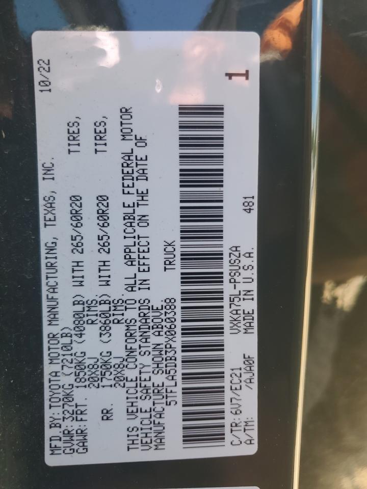 2023 Toyota Tundra Crewmax Sr VIN: 5TFLA5DB3PX060388 Lot: 64884135