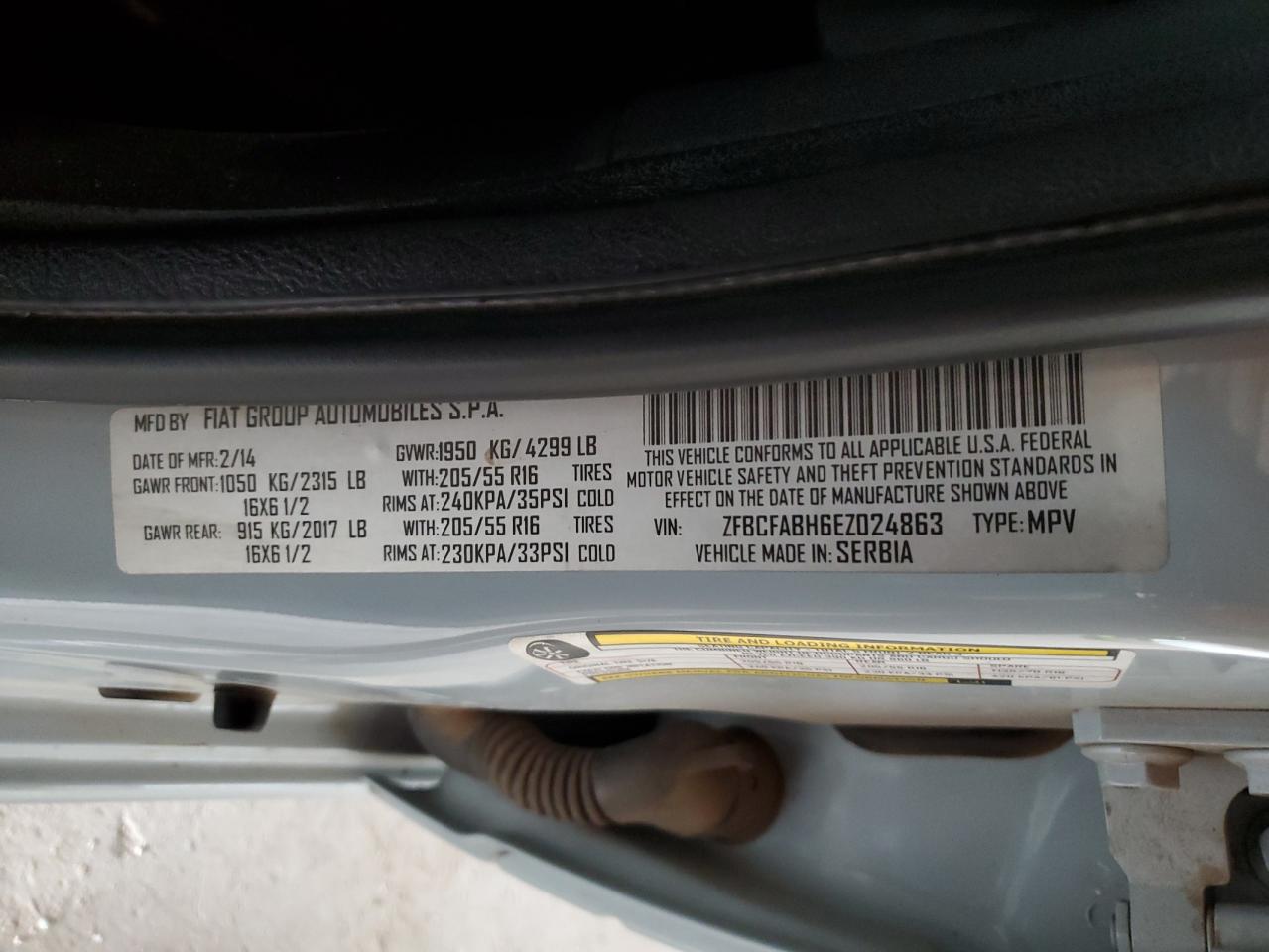 2014 Fiat 500L Easy VIN: ZFBCFABH6EZ024863 Lot: 65282035