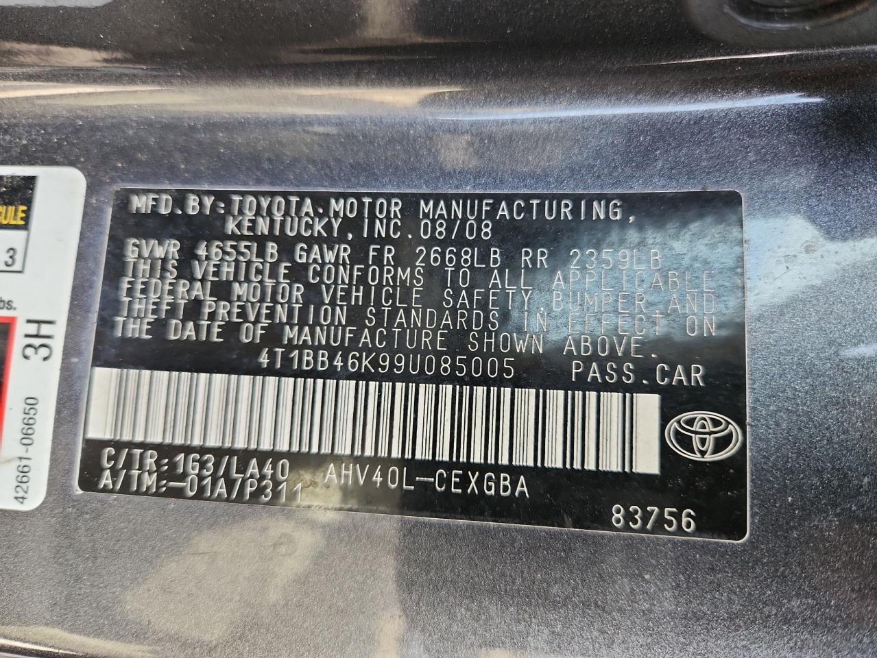 2009 Toyota Camry Hybrid VIN: 4T1BB46K99U085005 Lot: 65070775