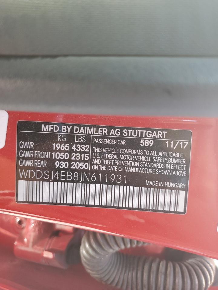 2018 Mercedes-Benz Cla 250 VIN: WDDSJ4EB8JN611931 Lot: 64672935