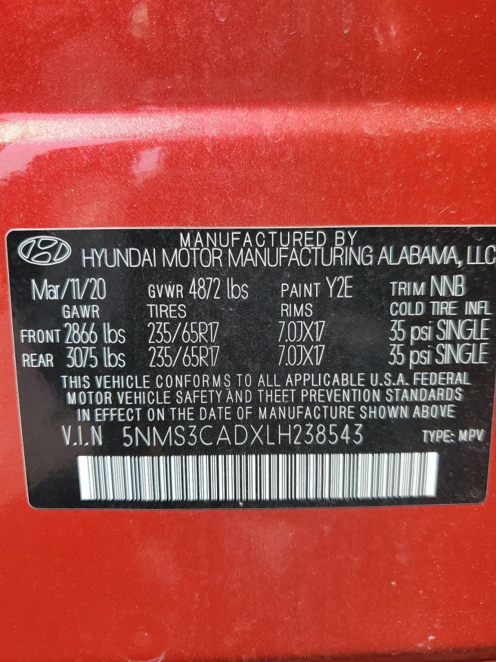 2020 Hyundai Santa Fe Sel VIN: 5NMS3CADXLH238543 Lot: 63596665