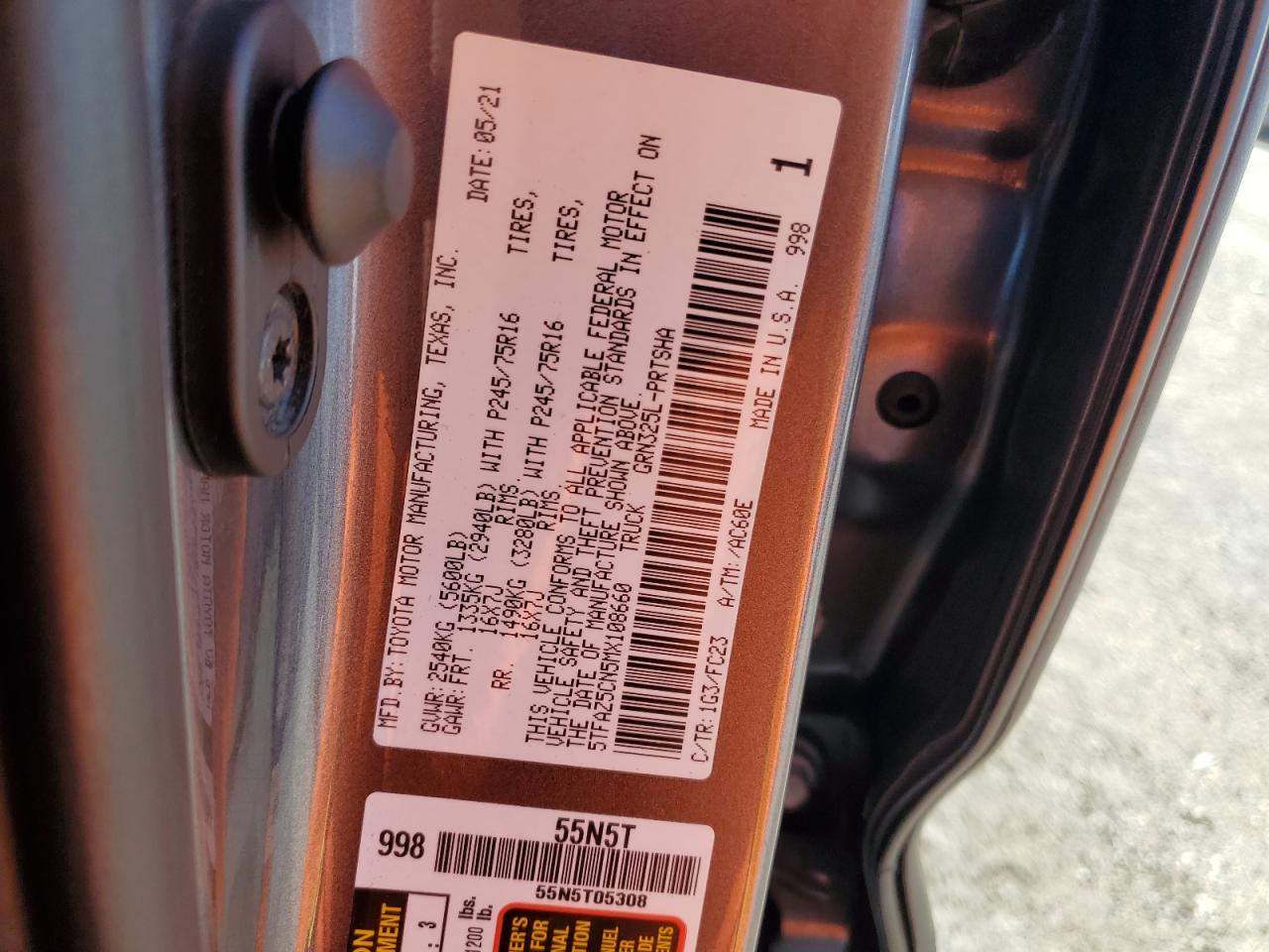 2021 Toyota Tacoma Double Cab VIN: 5TFAZ5CN5MX108660 Lot: 63070985
