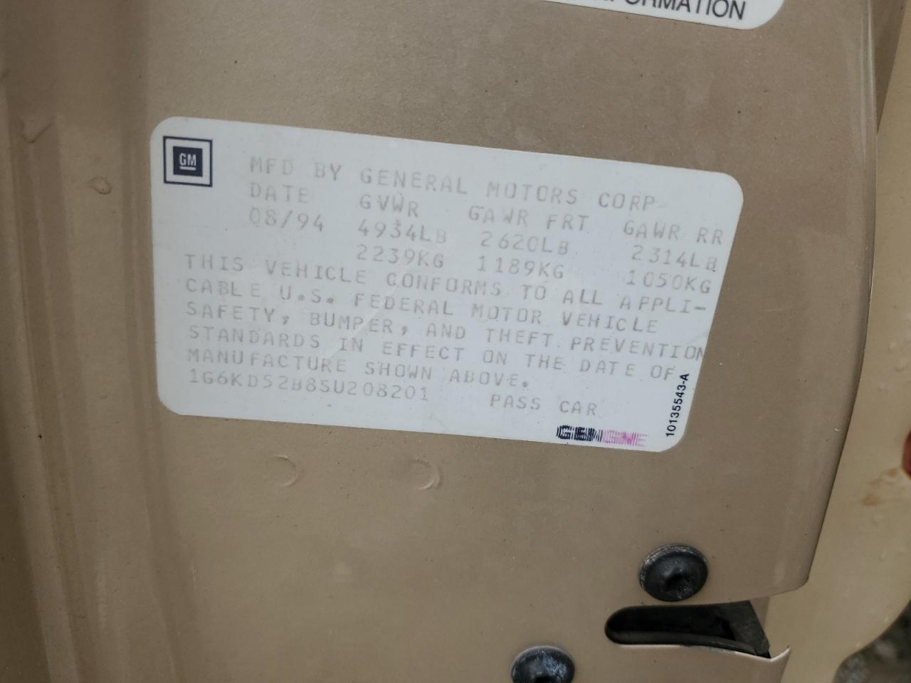 1g6kd52b8su208201 1G6KD52B8SU208201 1995 Cadillac Deville