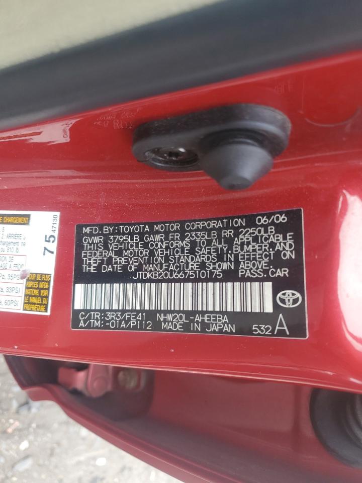 2006 Toyota Prius VIN: JTDKB20U667510175 Lot: 64972535