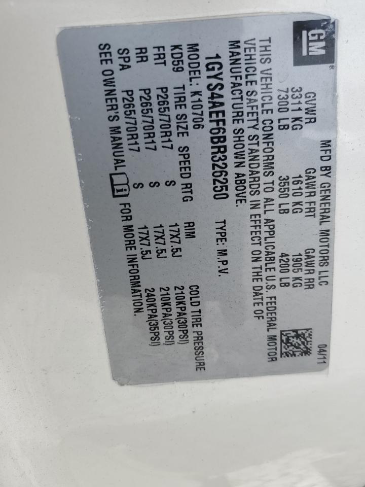 2011 Cadillac Escalade VIN: 1GYS4AEF6BR326250 Lot: 65296795