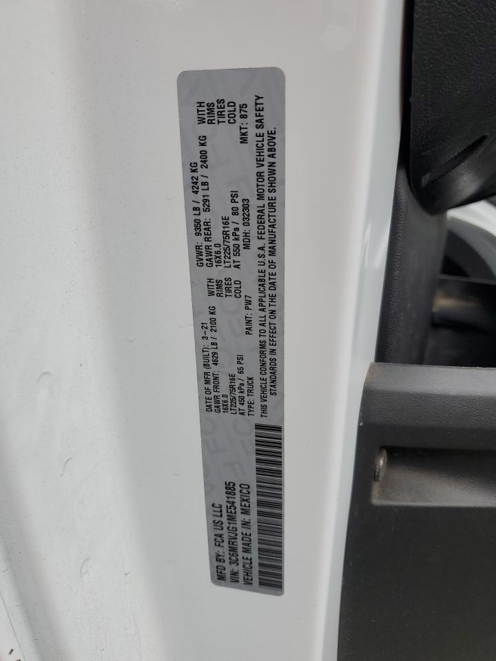 2021 Ram Promaster 3500 3500 High VIN: 3C6MRVJG1ME541885 Lot: 66704665