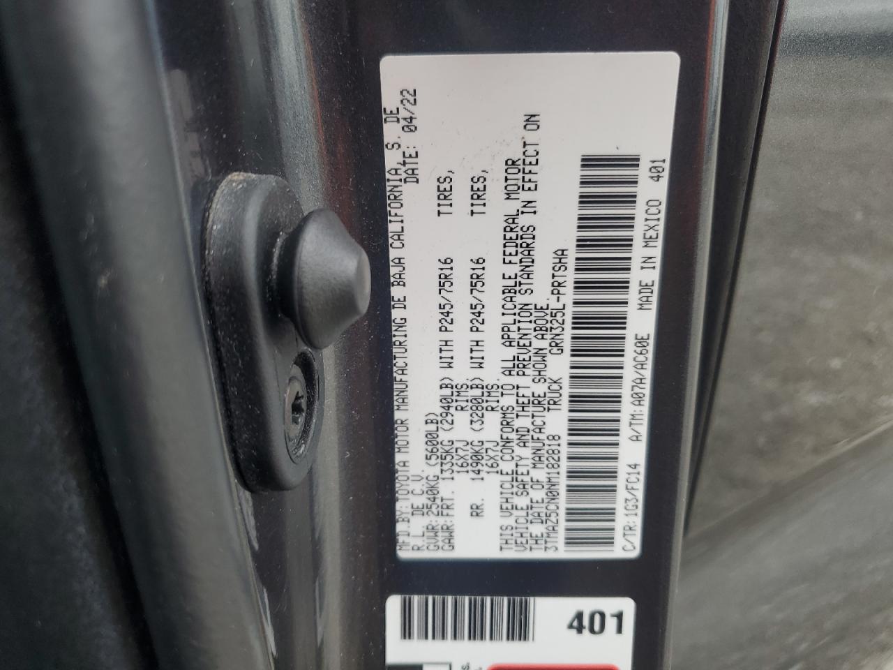 2022 Toyota Tacoma Double Cab VIN: 3TMAZ5CN0NM182818 Lot: 64635465