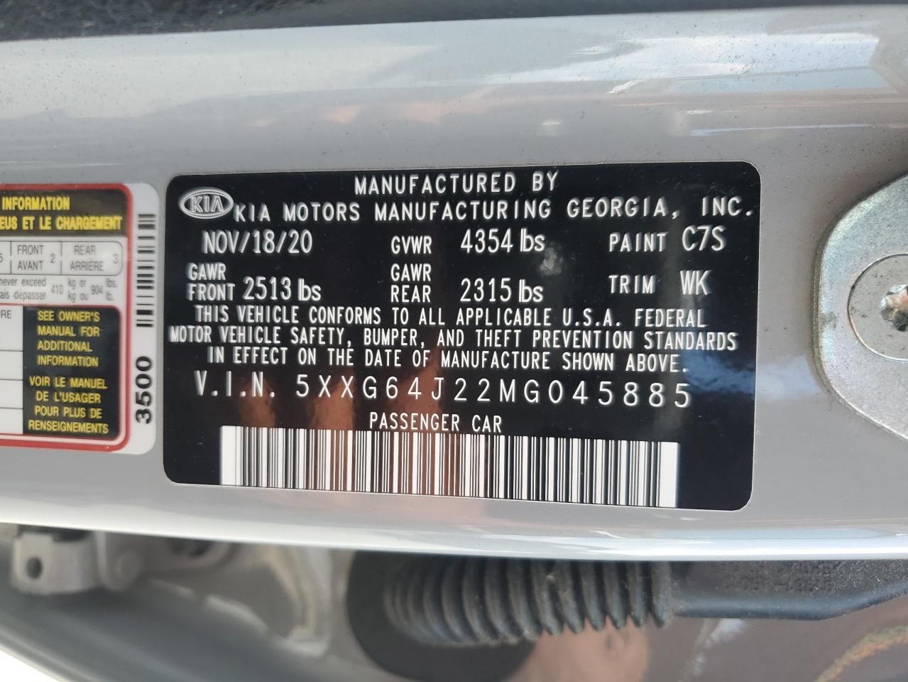 2021 Kia K5 Gt Line VIN: 5XXG64J22MG045885 Lot: 64027705