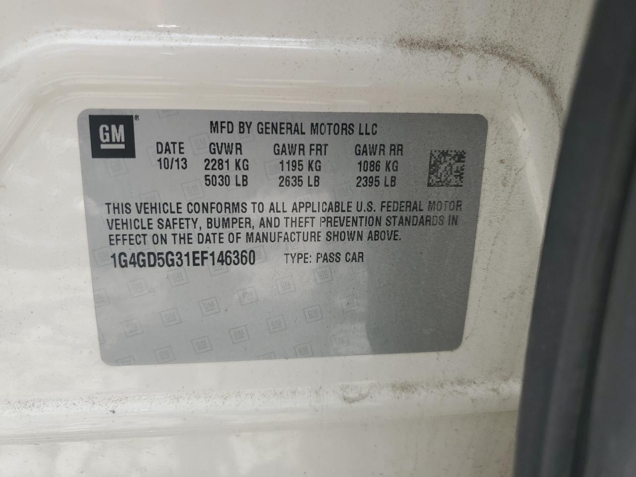 2014 Buick Lacrosse Premium VIN: 1G4GD5G31EF146360 Lot: 64874755
