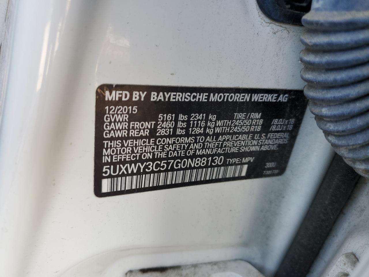 2016 BMW X3 xDrive28D VIN: 5UXWY3C57G0N88130 Lot: 64338295