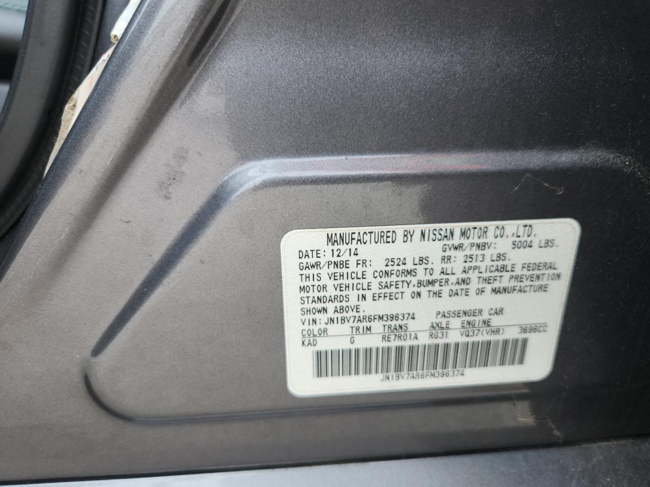 2015 Infiniti Q50 Base VIN: JN1BV7AR6FM396374 Lot: 64211065