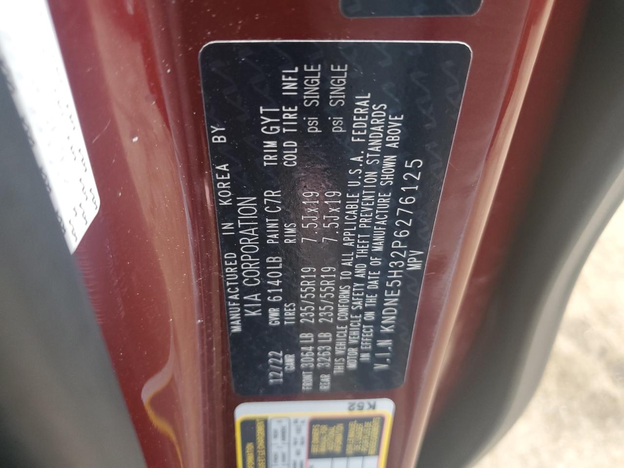 2023 Kia Carnival Sx VIN: KNDNE5H32P6276125 Lot: 63106695
