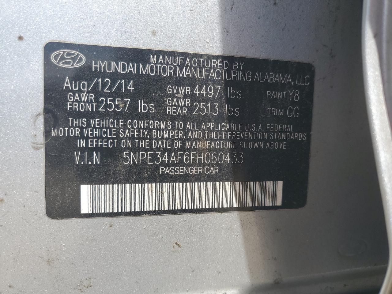2015 Hyundai Sonata Sport VIN: 5NPE34AF6FH060433 Lot: 65354005