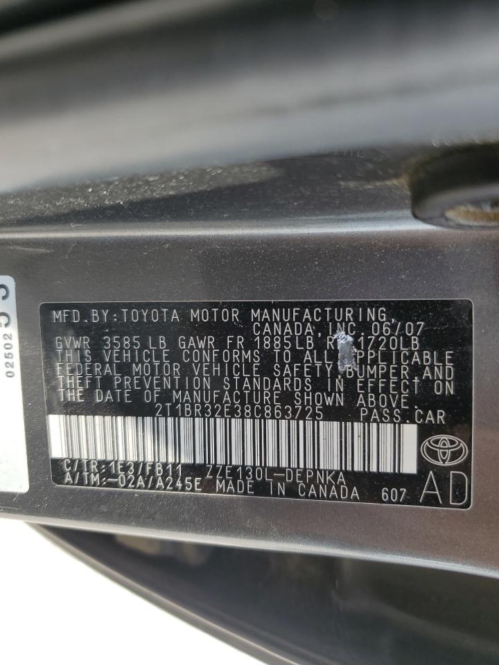 2008 Toyota Corolla Ce VIN: 2T1BR32E38C863725 Lot: 65572545
